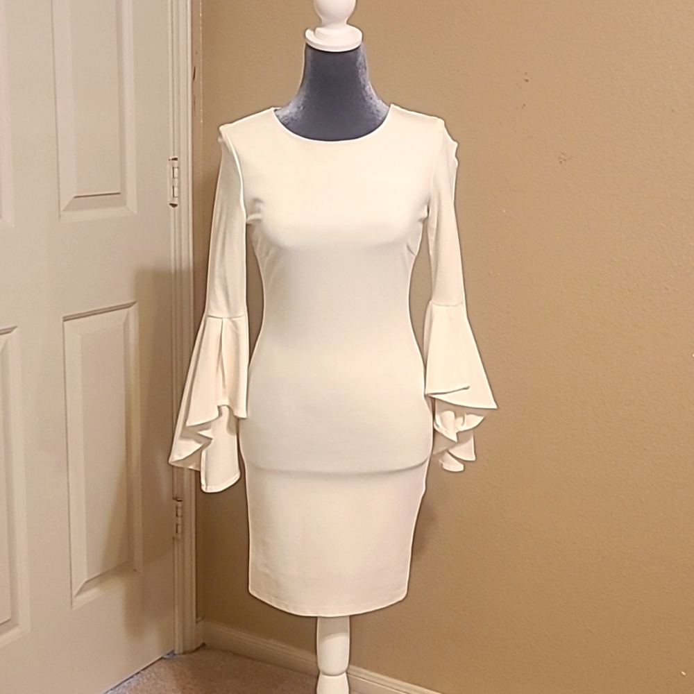 Lulu's White Dress With Ruffle Sleeves